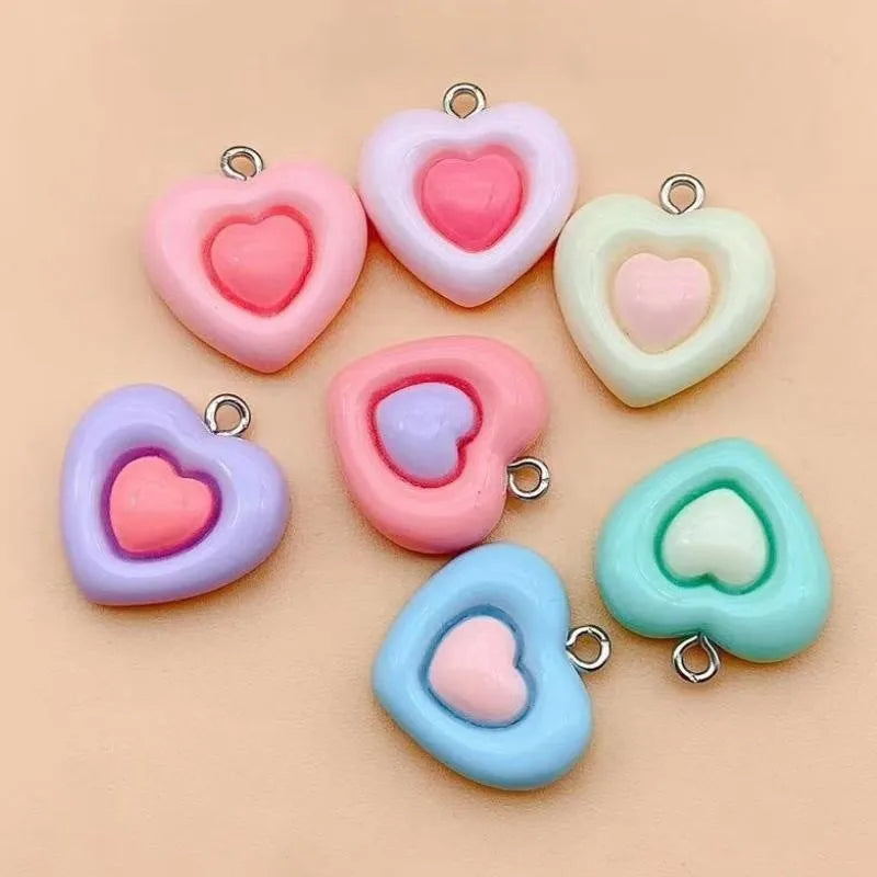 10pcs Resin Multilayer Love Macaron  Charms Sweet Cute Pendant For Earring Keychain Diy Jewelry Make Accessory