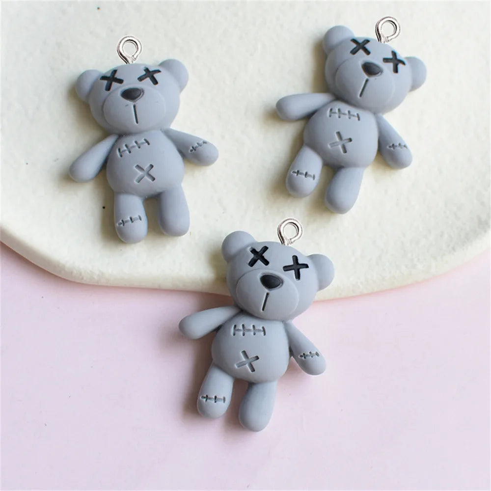 10pcs Trendy Cartoon Bear Resin Charms Keyring Pendant Jewelry Making DIY Handmade Bracelet Necklace Earrings Floating Accessory