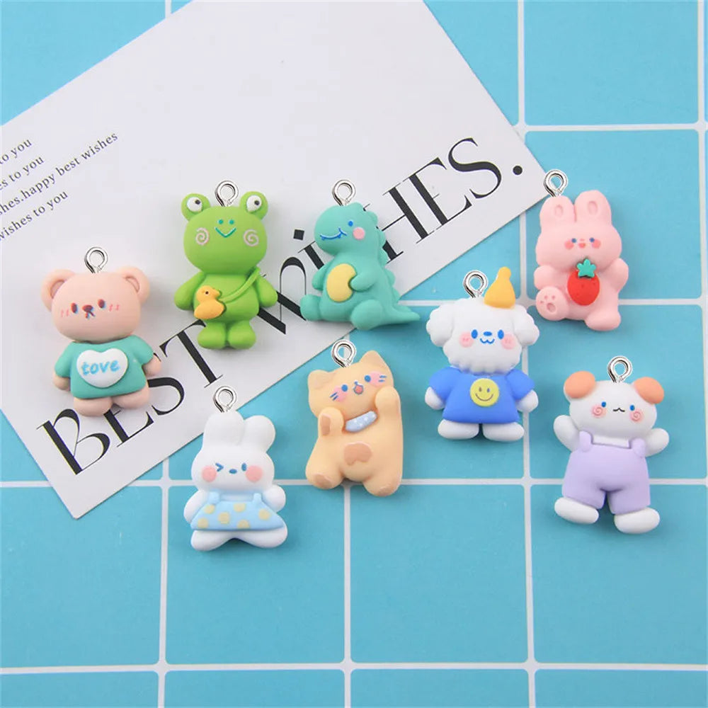 10Pcs Cartoon Animal Resin Charms