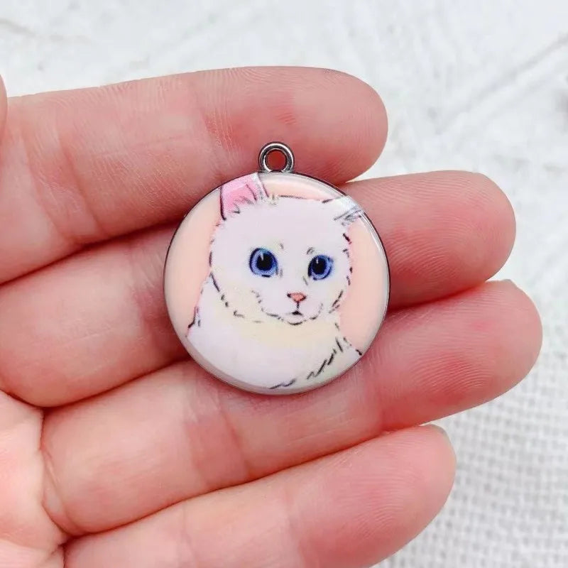 10pcs 28x25mm Enamel Cat Charm