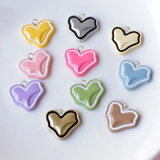 10Pcs Colorful Irregular Love Heart Resin Charms