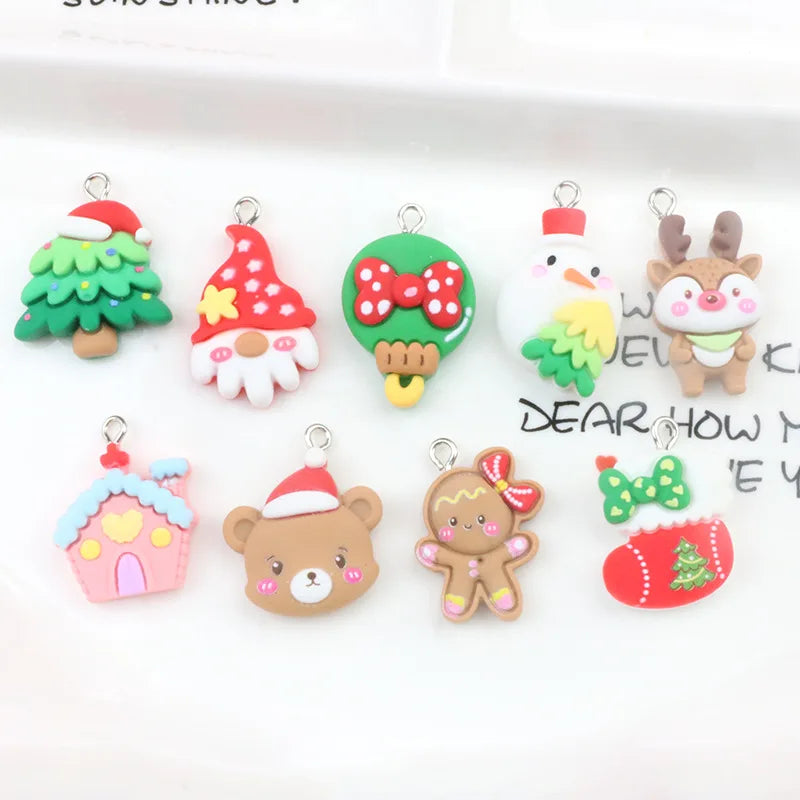 10Pcs Christmas Charms Cute Lollipop Bear Christmas Tree Resin Charms