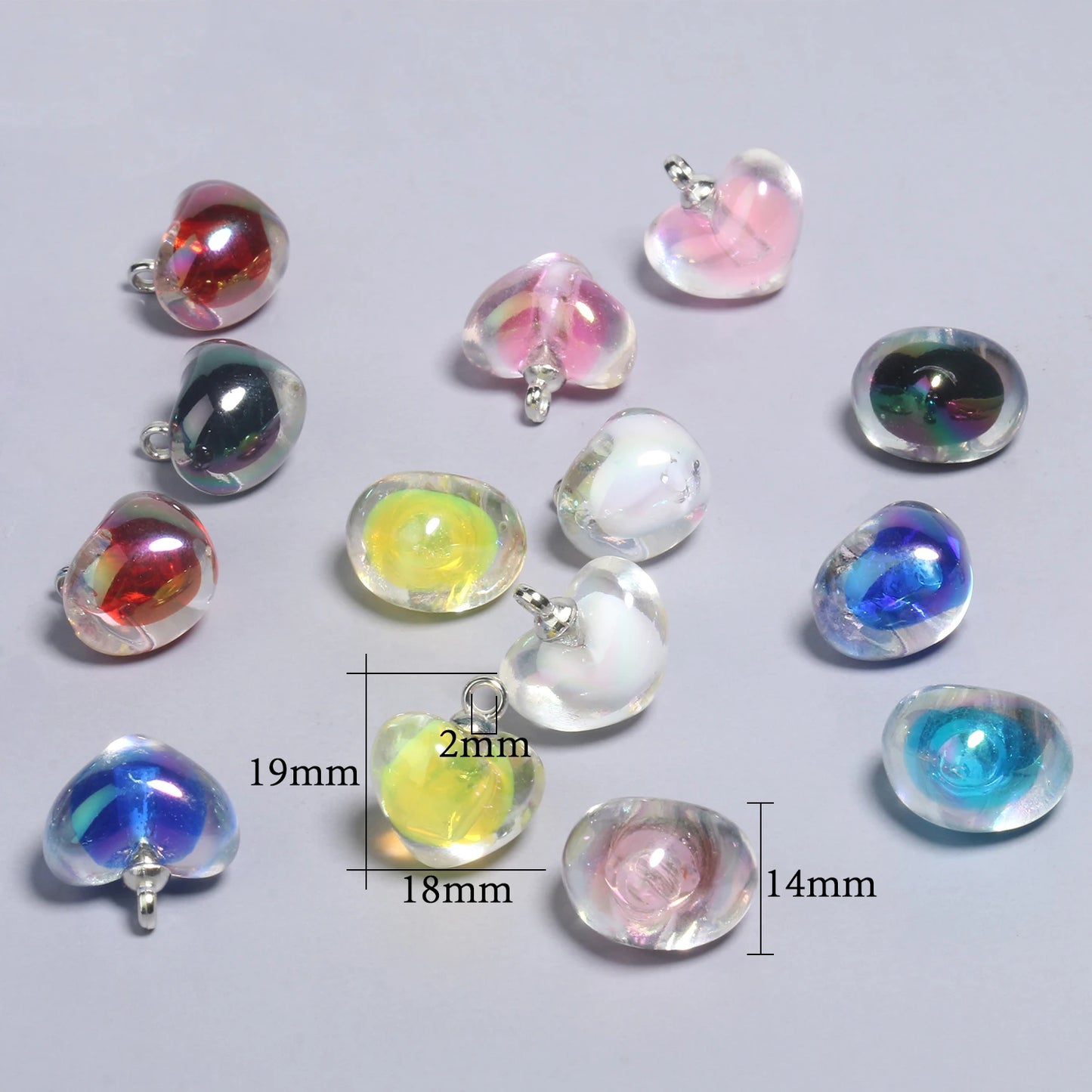 10Pcs 19x18mm Blingbling  AB Love Heart Crystal Acrylic Charms