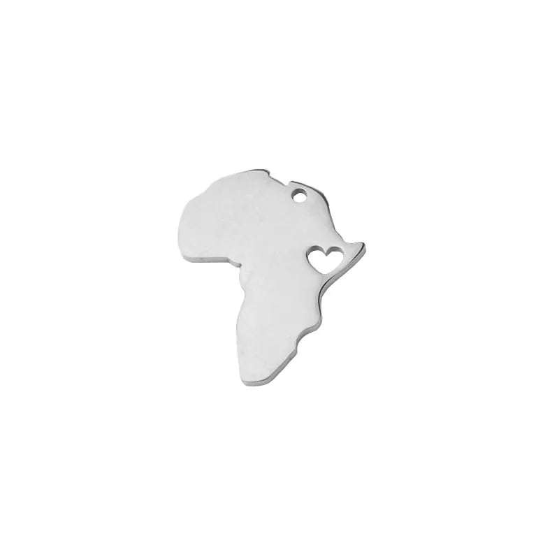 10pcs 4 Color Stainless Steel Hollow Africa Map Pendant Charms