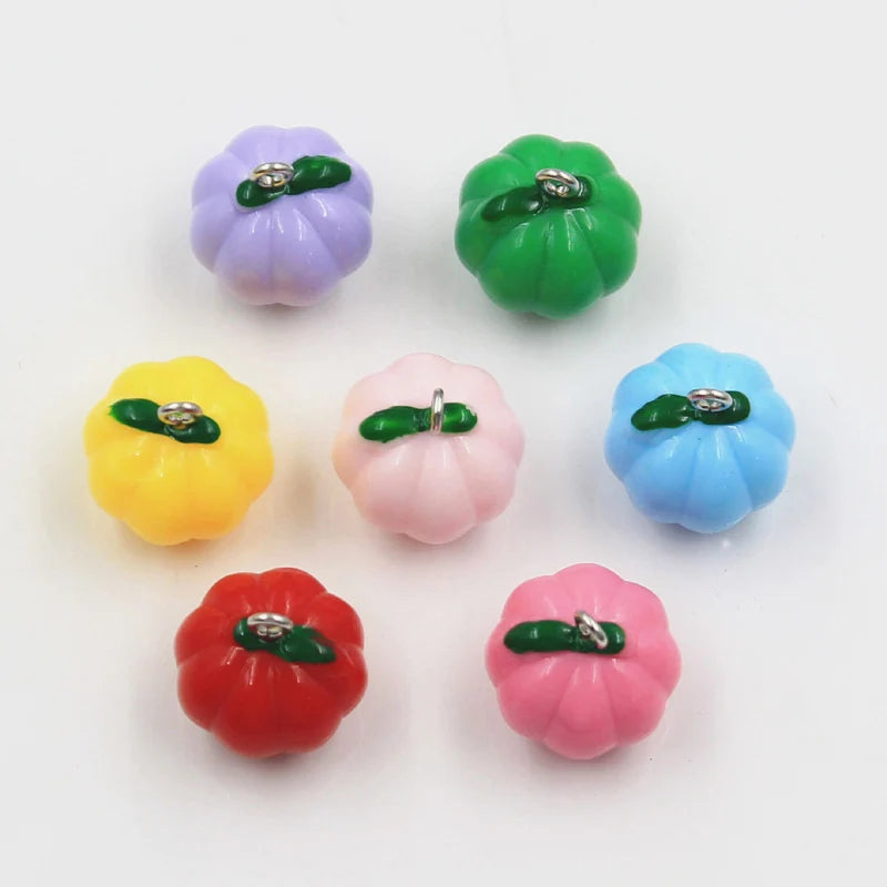 10pcs Charms Colorful Halloween 3D Pumpkin 17x17mm Pendants