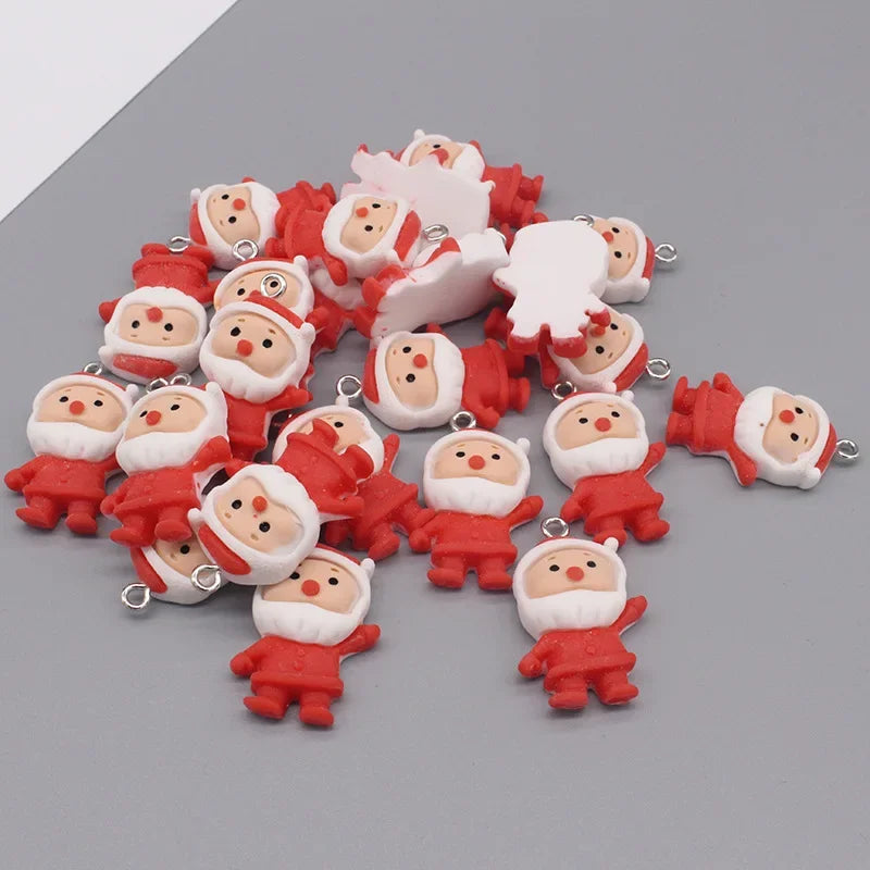 10Pcs 3D Kawaii Santa Claus Resin Charms