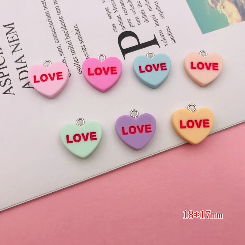 10pcs Kawaii New Conversation Love Words Heart Charm Pendant for Earring Keychain Jewelry accessory DIY Making