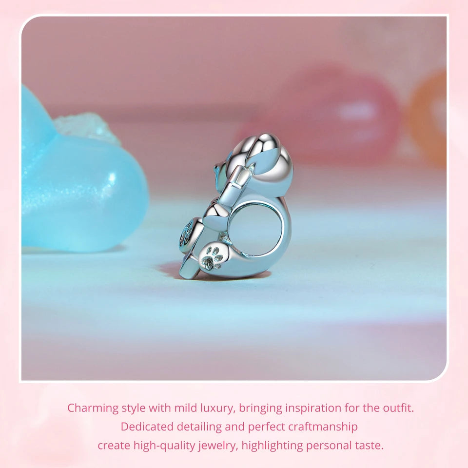 BAMOER 925 Sterling Silver Cute Bear Charms, "I love U" Cute Animal with Opal fit European Bracelets DIY Accessories SCC2713