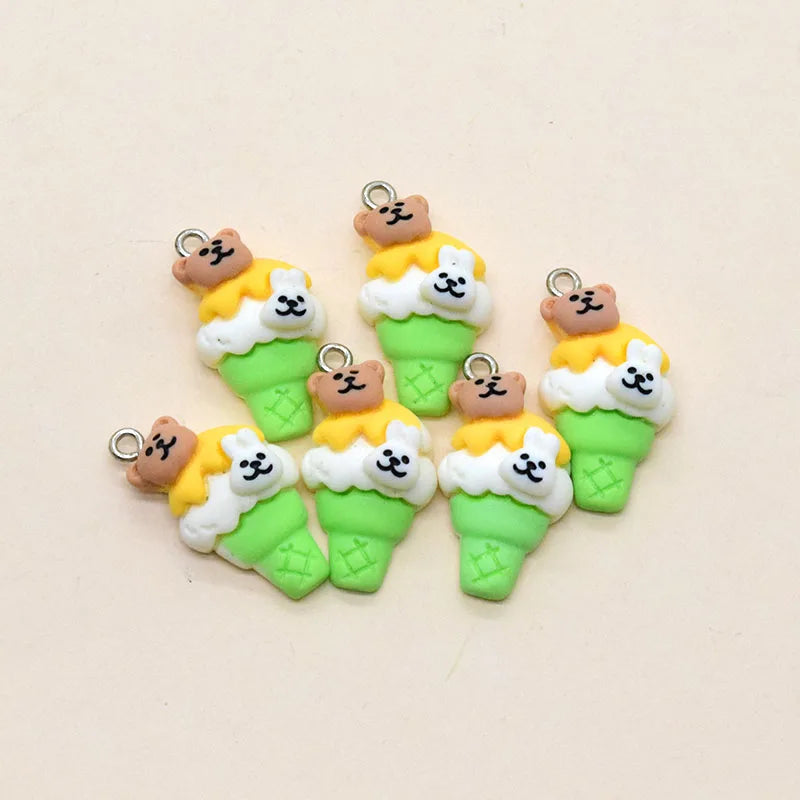 10pcs Lovely Bear Ice Cream Resin Charms Cartoon Earring Keychain Pendant Decor Accessory Diy Cute Jewelry Making