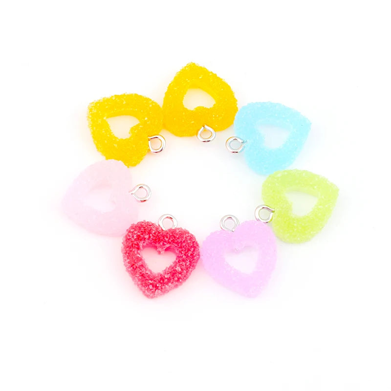 10pcs/lot Colorful Soft Candy Heart Shape Charms Cute Kawaii Resin Pendant Charms for Earring Bracelets Jewelry Making Bulk