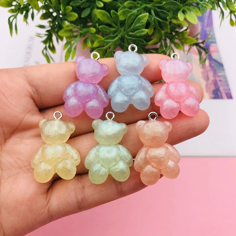 10pcs Hot Selling Resin Kawaii Miniature Pearl Effect Bear Charm for Keychain, Earring, Scrapbooking, DIY Making, Necklace