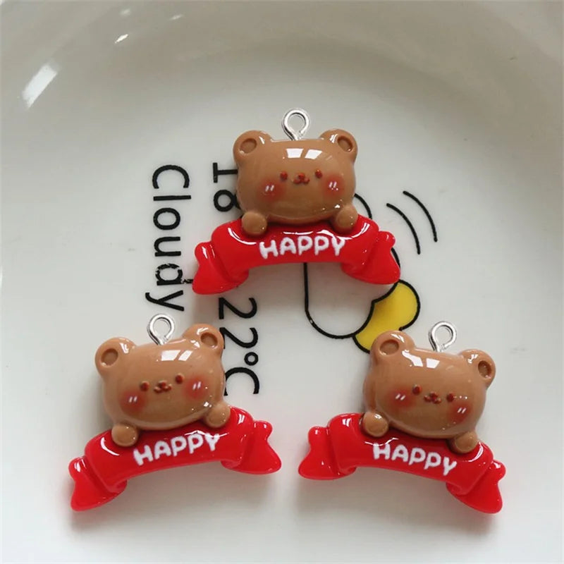 10Pcs Christmas Bear Rabbit Snowman Resin Charms