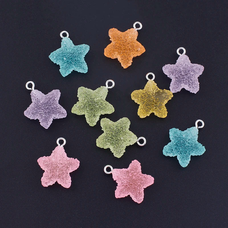 10pcs Icing Heart Star Shape Hard Candy Charms Cute Kawaii Resin Pendant Charms for Earrings Bracelets Jewelry Making Supplies