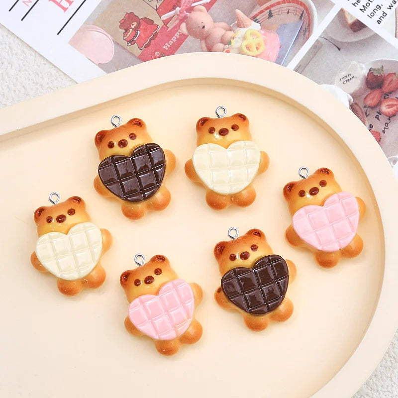 10Pcs Cute Love Heart Bear Resin Charms