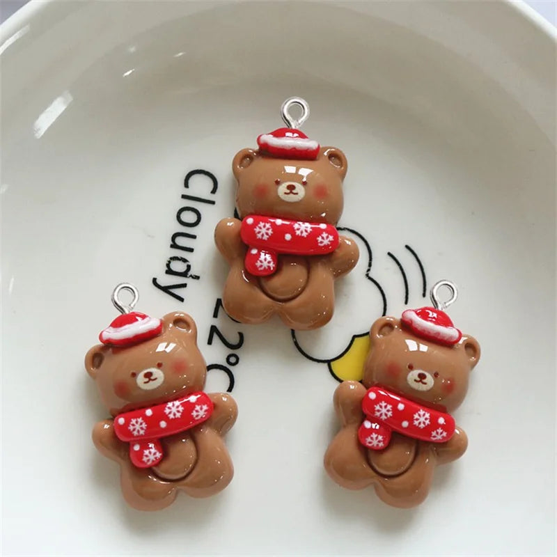 10Pcs Christmas Bear Rabbit Snowman Resin Charms