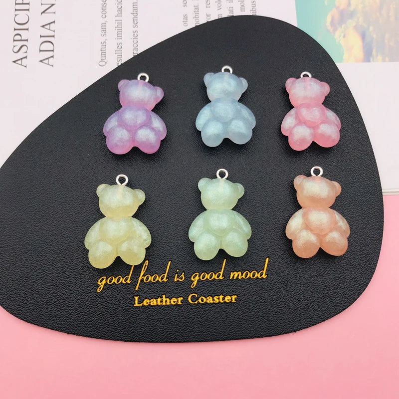 10pcs Hot Selling Resin Kawaii Miniature Pearl Effect Bear Charm for Keychain, Earring, Scrapbooking, DIY Making, Necklace