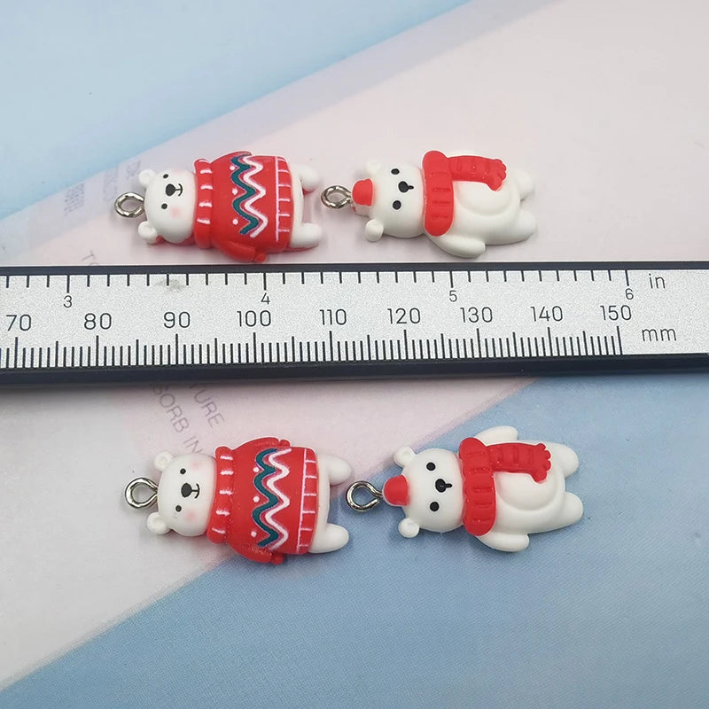 10Pcs Kawaii Christmas Animals Bear Charms For Jewelry Making Findings DIY Pendants Earrings Handmade Animals Craft