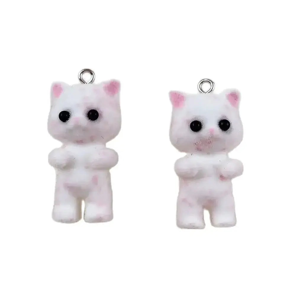 30pcs/lot Flocked Cat Charms Cartoon Animals Resin Pendant for Jewelry Making Diy Earring Necklace Keychain  Accessories