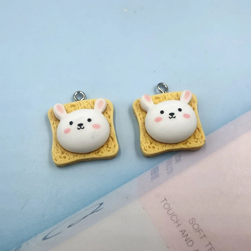 10pcs Animal Rabbit Panda Bear Toast Bread Pendant