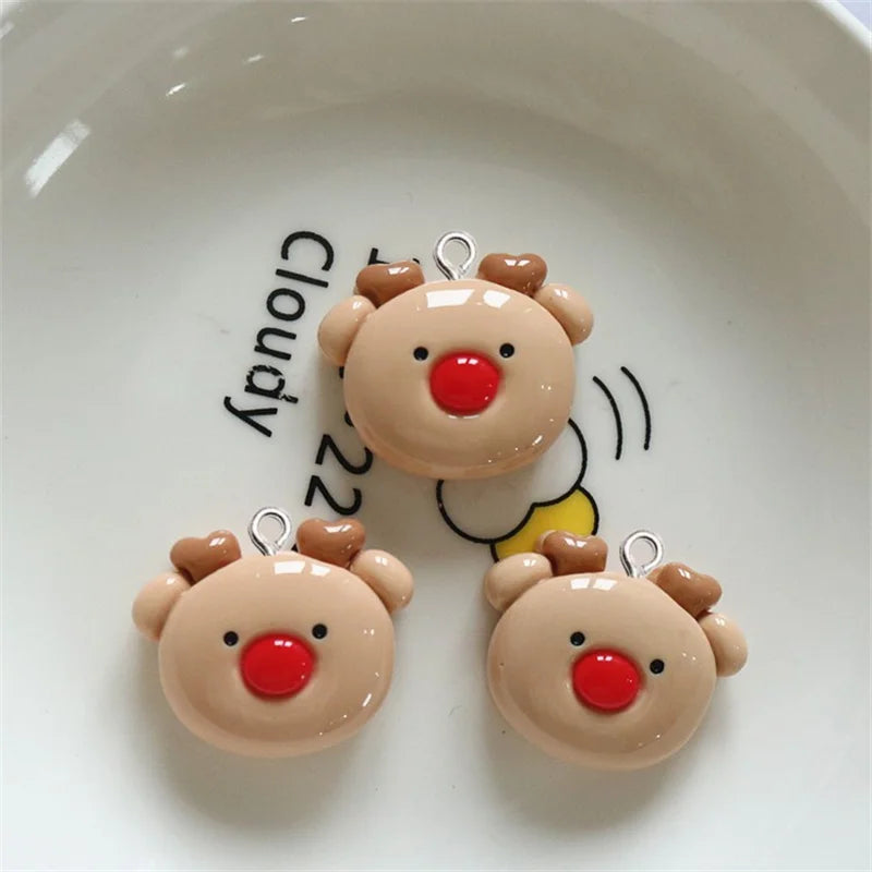 10Pcs Christmas Bear Rabbit Snowman Resin Charms