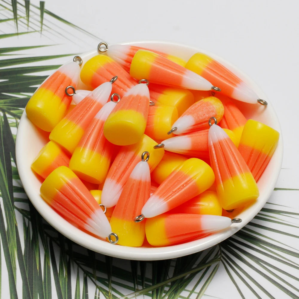 10pcs Halloween Corn Candy Sugar Food Charms Resin Pendants for Earrings Necklace Keychain Jewelry Making Supplies Diy Findings