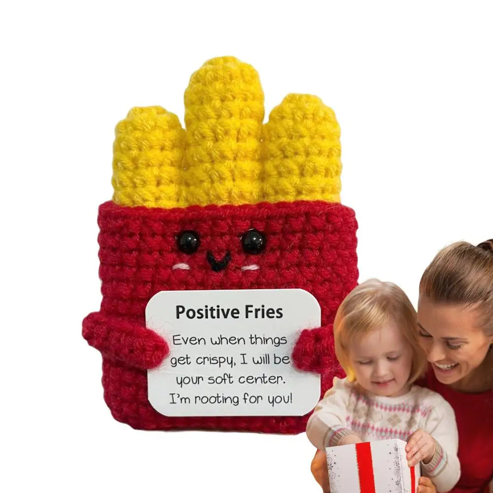 Positive Knitted Toy Knitted Fries Funny Crochet Inspirational Toy Cute Room Decor Knitted Toys Comfort Fries With Positive Card