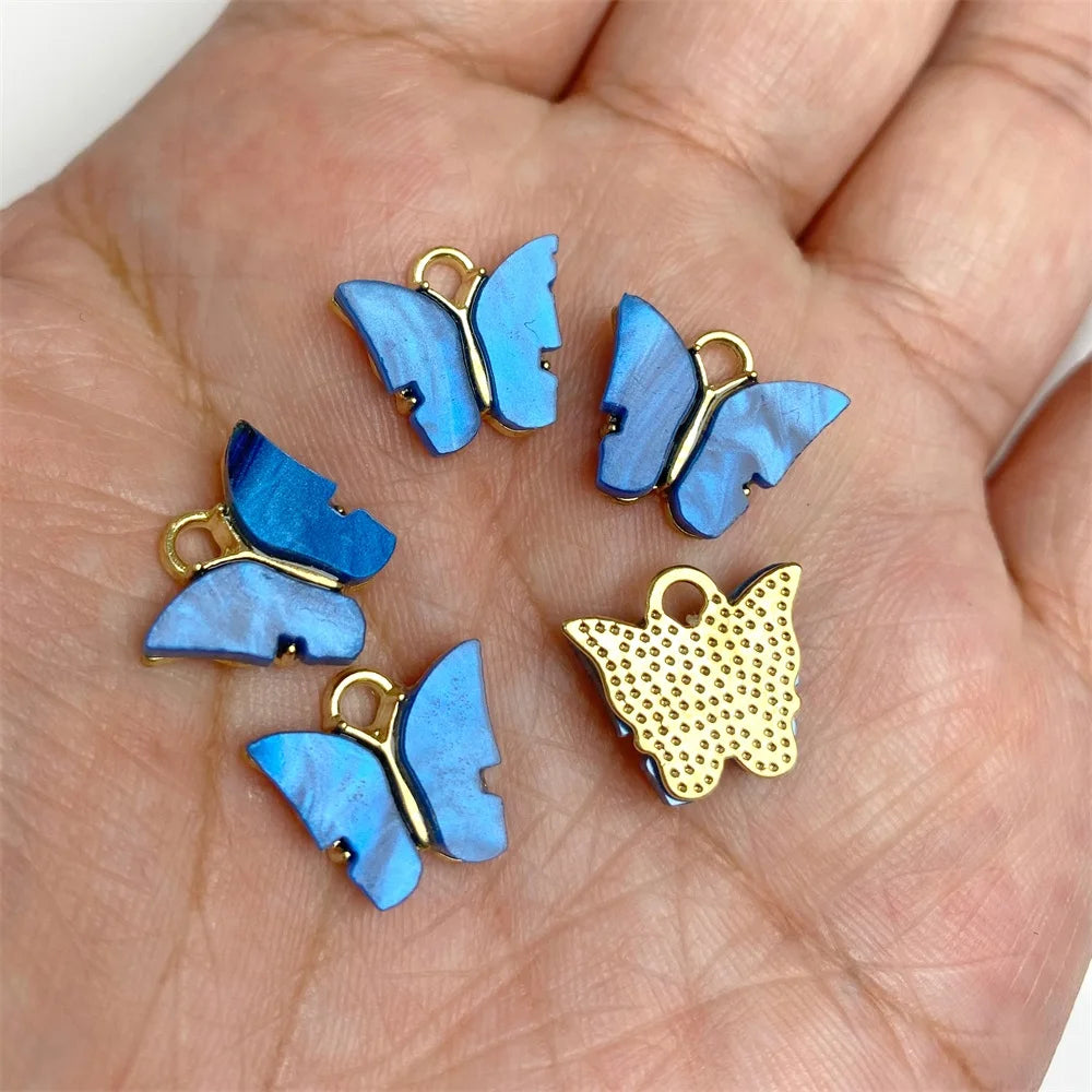 10Pcs/Lot Cute Shell Butterfly Charms Colorful Bohemia Butterfly Pendant For Jewelry Making DIY Necklace Accessories 11x14mm