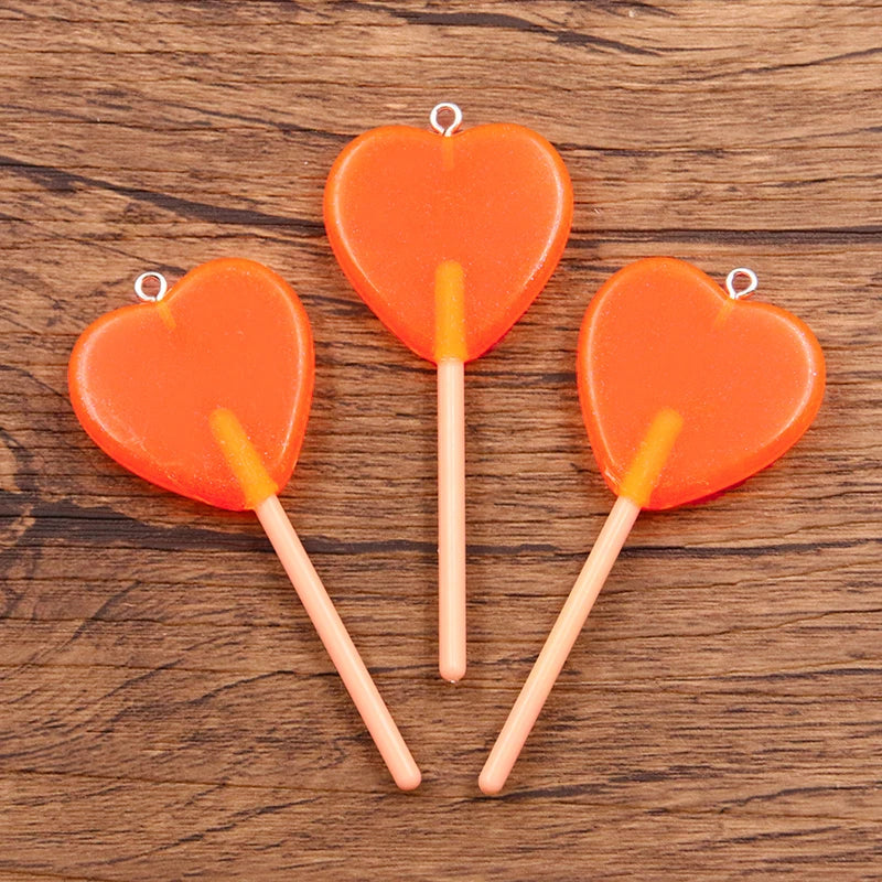 10Pcs 30*68MM 8 Color Wholesale Heart Lollipop Resin Charms