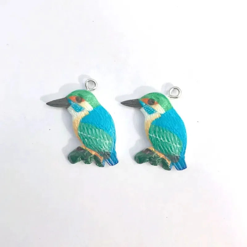 20Pcs 3D Cute Cartoon Flocked Bird Charms Animal Starling Sparrow Resin Pendant For Phone Bag Keychain Earrings Diy Jewelry Make