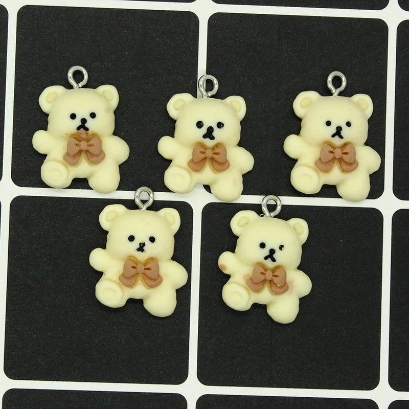 10pcs Cute White Brown Resin Small Bear Charms