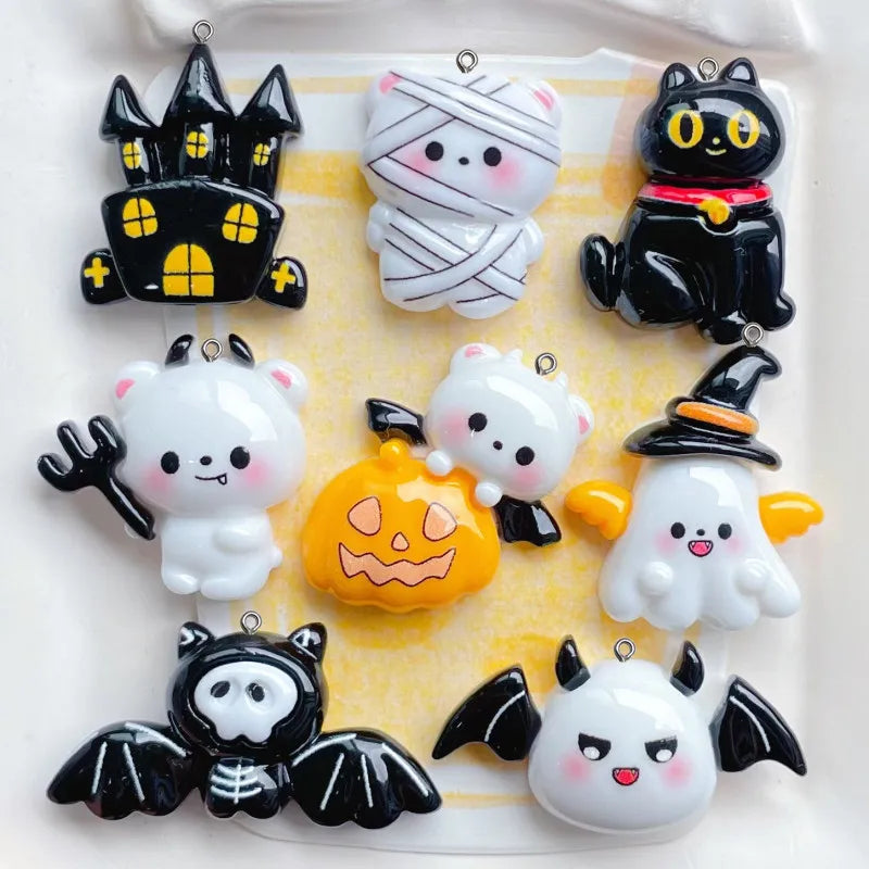 10Pcs Funy Cartoon Pumpkin Ghost Flatback Resin