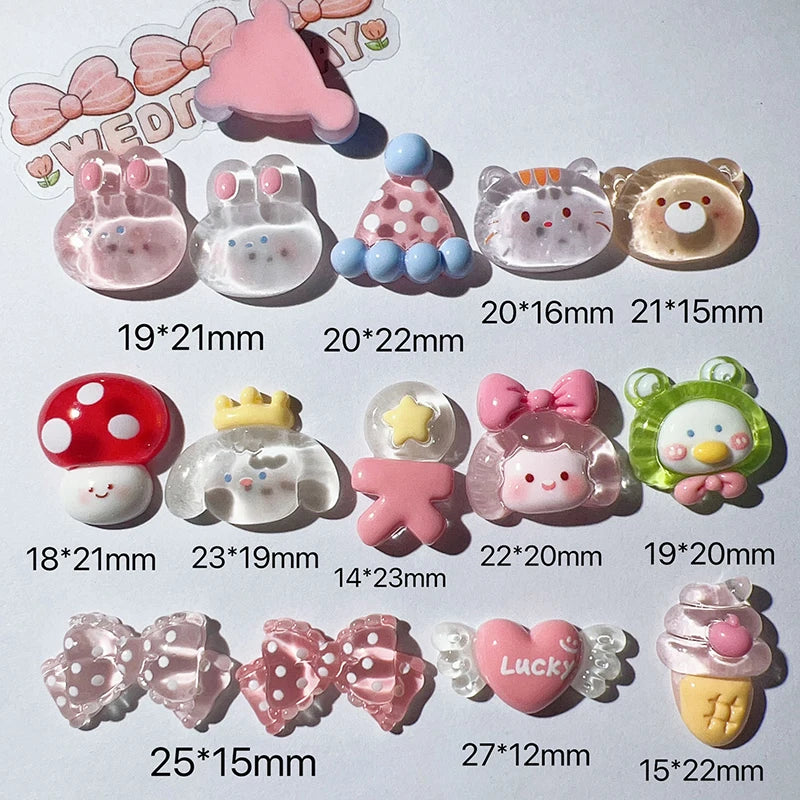 10pcs Kawaii Clear Mushroom Bowknot Heart Charms Animal Dog Bear Cat Pendant For Jewelry Making Cartoon Resin Flatback C1276