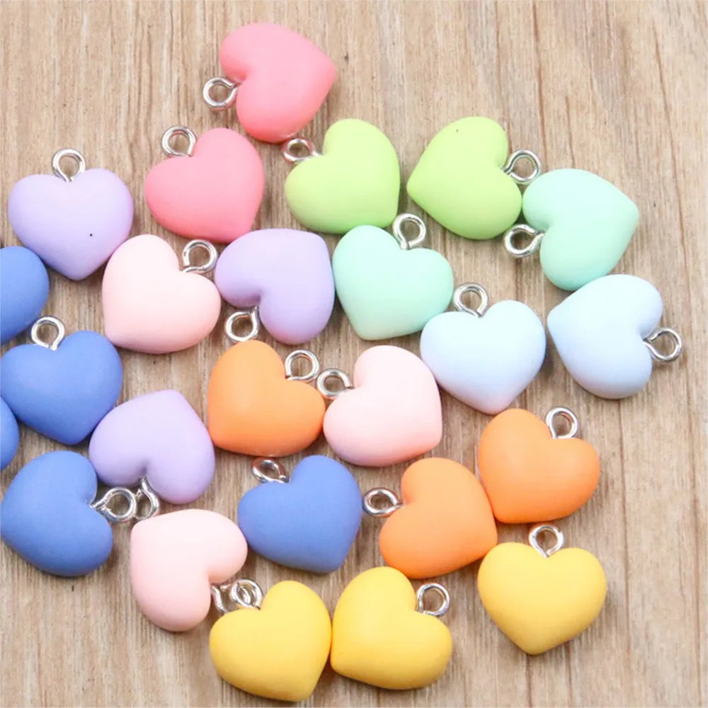 20Pcs 13X15mm Colorful Hearts Resin Charms Keychain Pendants For DIY Earring Bracelet Necklace Jewelry Making Accessories