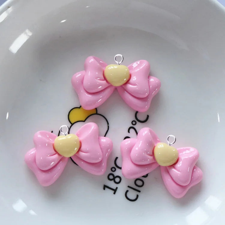 10pcs Kawaii Glossy Resin Heart Flower Bowknot Charms for Jewelry Making Colorful Pendants Diy Earring Necklace Findings C1289