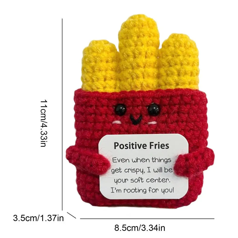 Positive Crochet Toys Knitted Fries Doll Funny Crochet Inspirational Crochet Toy Cute Crochet Cheer Up Fries With Positive Card