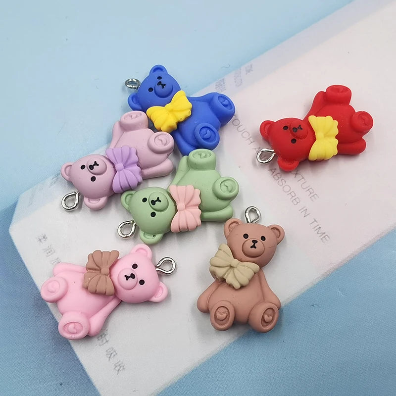 10pcs Cute Bowknot Bear Resin Charms