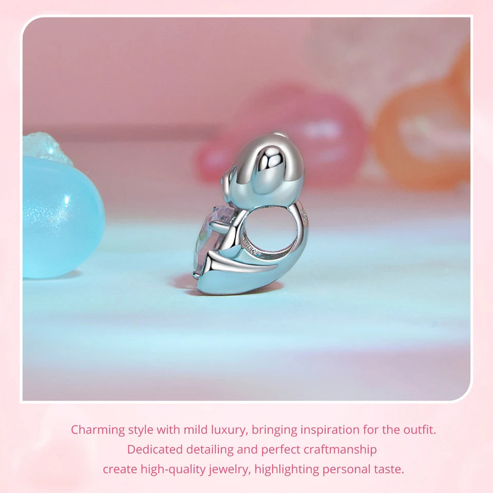 BAMOER 925 Sterling Silver Cute Bear Charms, "I love U" Cute Animal with Opal fit European Bracelets DIY Accessories SCC2713