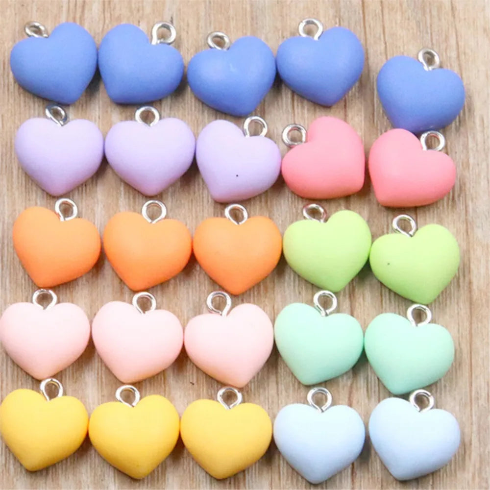 20Pcs 13X15mm Colorful Hearts Resin Charms Keychain Pendants For DIY Earring Bracelet Necklace Jewelry Making Accessories