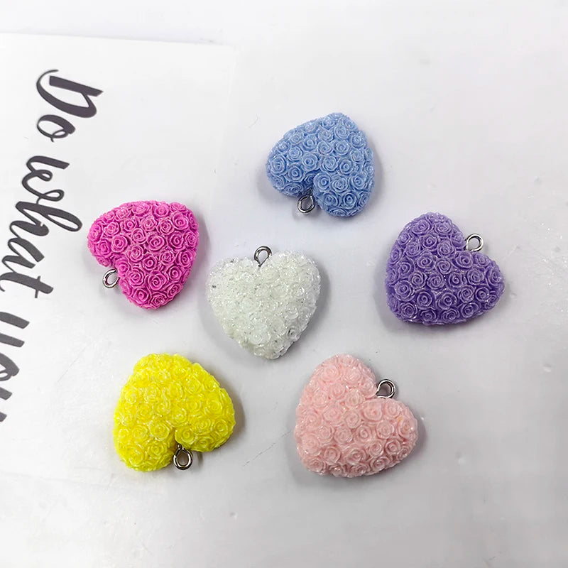 10pcs Korea Rose Flowers Love Heart Charms for Jewelry Making Findings Resin Pendant Flatback Diy Phone Case Earrings Keychain