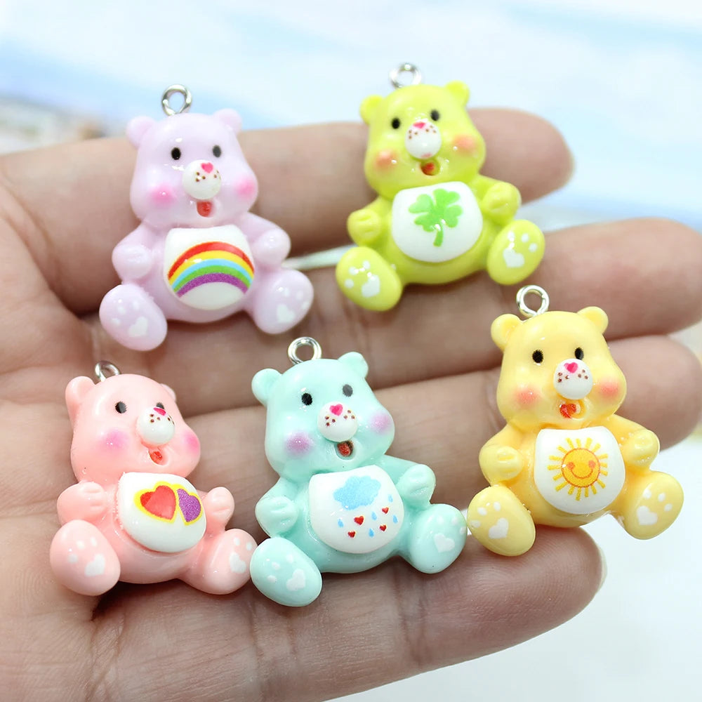 10Pcs/Lot Resin 3D Cartoon Luminous Kawaii Little Bear Charm Pendant For Earring Keychain Diy Crafts Jewelry Making Accessories