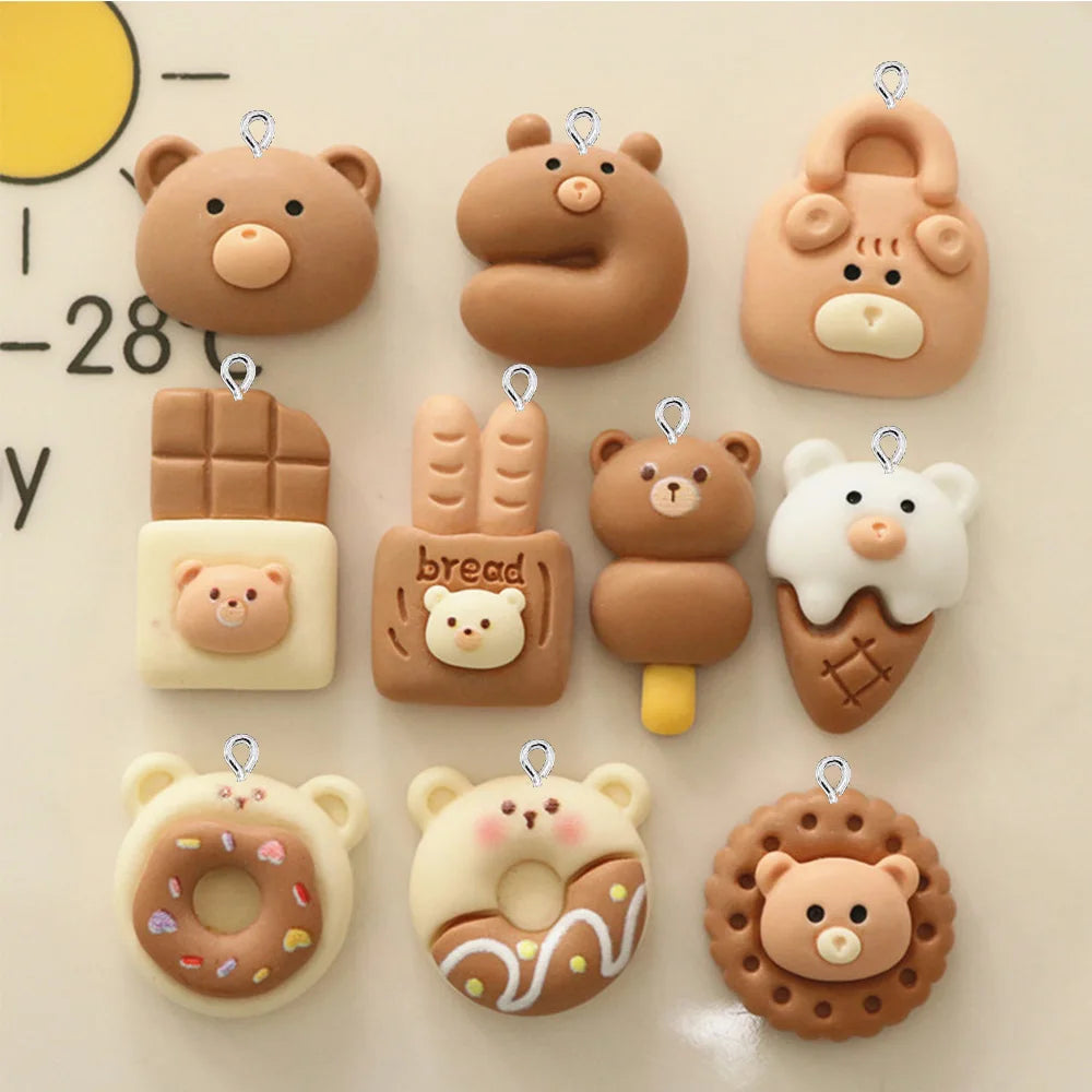 10PCS Brown Bear Cake Flatback Charms