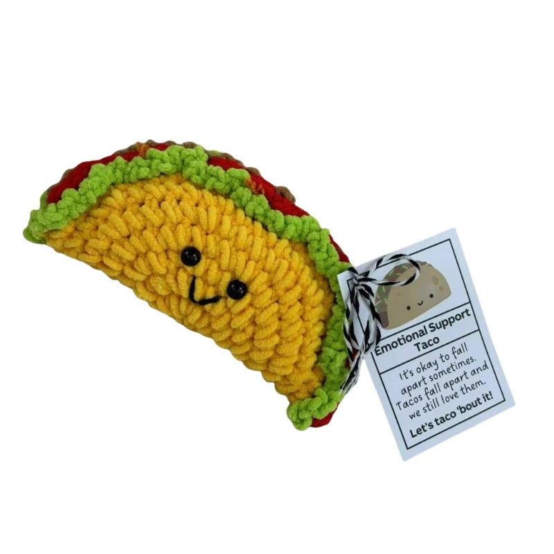 Crochet Tacos Dolls Cartoon Handmade Plush Knitted Toy with Encouragement Card Inspirational Gift Home Decors 203C