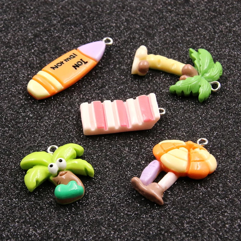 10Pcs 5 Style Coconut Tree Resin Earring Seaside Vacation Charms