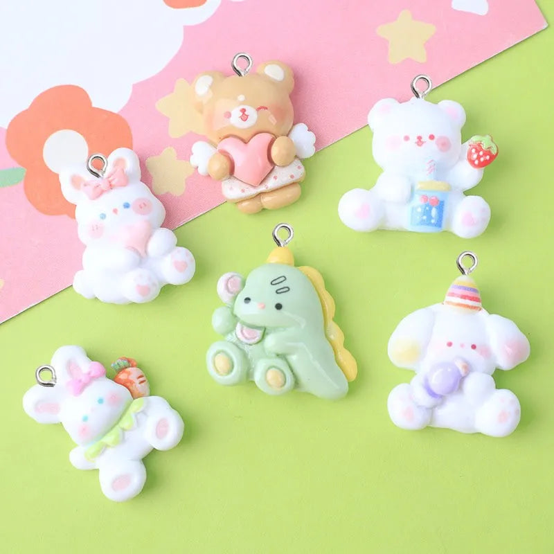 10Pcs Cute Bear Rabbit Dog Resin Charms