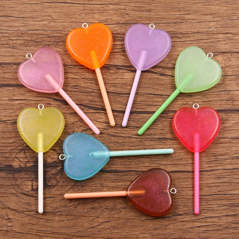 10Pcs 30*68MM 8 Color Wholesale Heart Lollipop Resin Charms