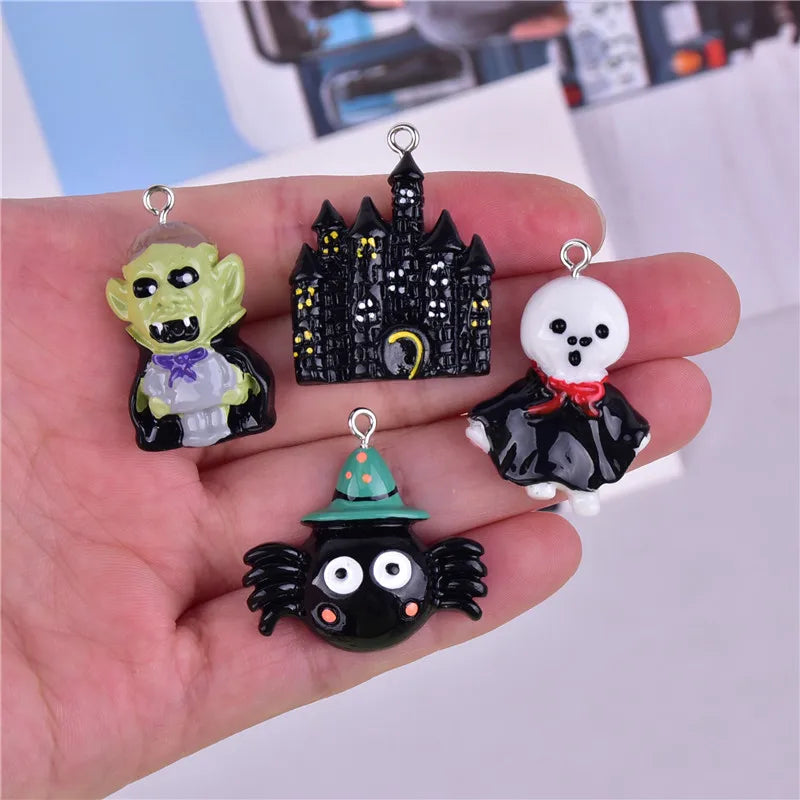 Mix 10pcs 3D Zombie Castle Ghost Halloween Resin Charms Pendant  for DIY Earring  Keychain Jewelry Making