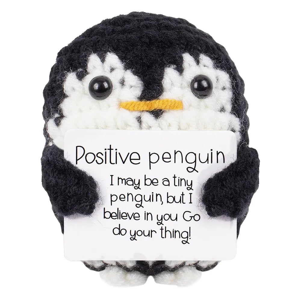 New Crocheted Positive Energy Penguin Hug Pocket Doll with Card Ornament Handmade Knitted Doll Home Room Decor Christmas Gifts