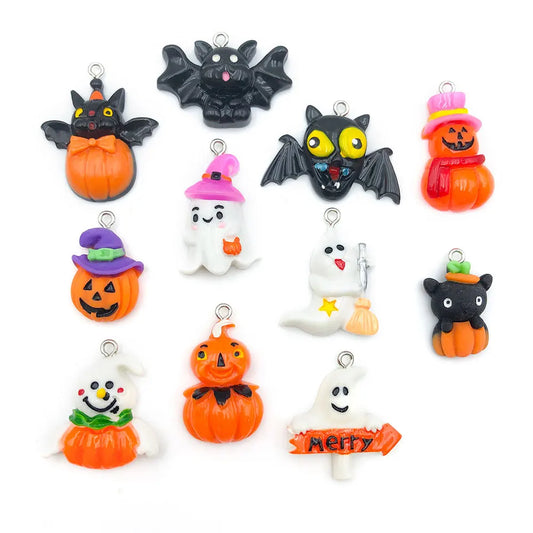 10Pcs Resin Halloween Charms Cute Ghost Pumpkin Pendants for DIY Earrings Necklace Jewelry Keychain Making Findings Supplies