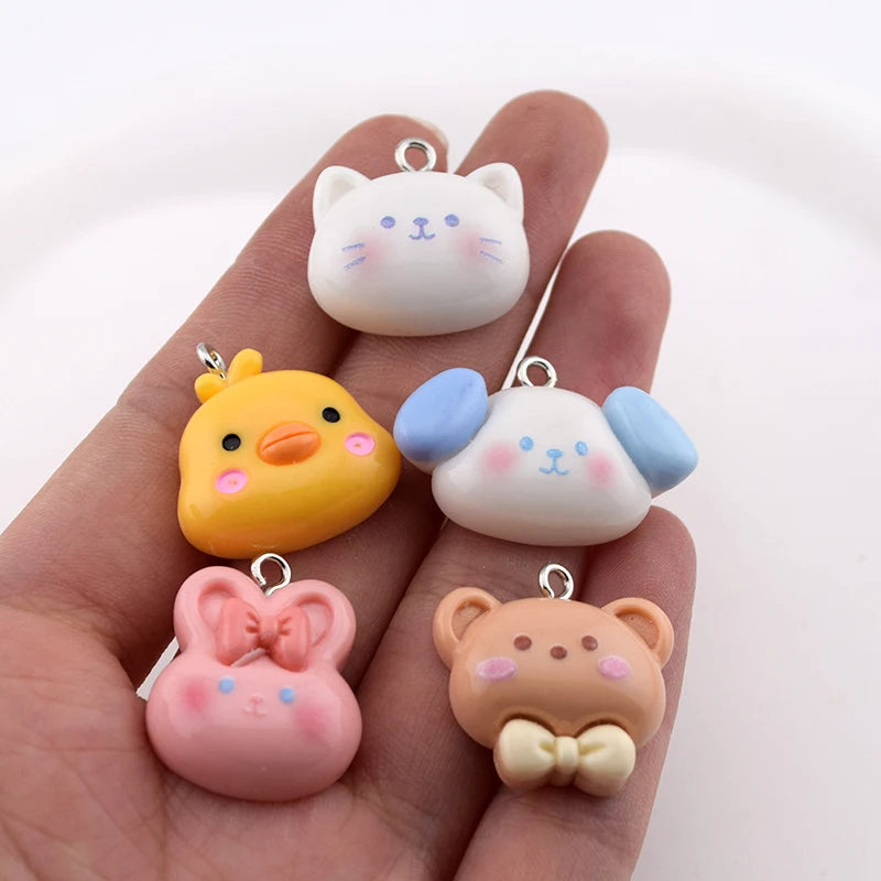 10pcs Kawaii Cartoon Dog Cat Resin Charms Lovely Bear Rabbit Animal Pendant Diy For Earring Keychain Necklace Jewelry Making