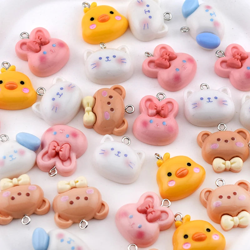 10pcs Kawaii Cartoon Dog Cat Resin Charms Lovely Bear Rabbit Animal Pendant Diy For Earring Keychain Necklace Jewelry Making